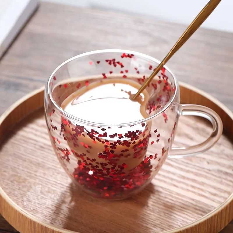 Colorful Electroplate Star Cups Coffee Mugs 250ML Borosilicate Heat Resistance Double Wall Glass Cup