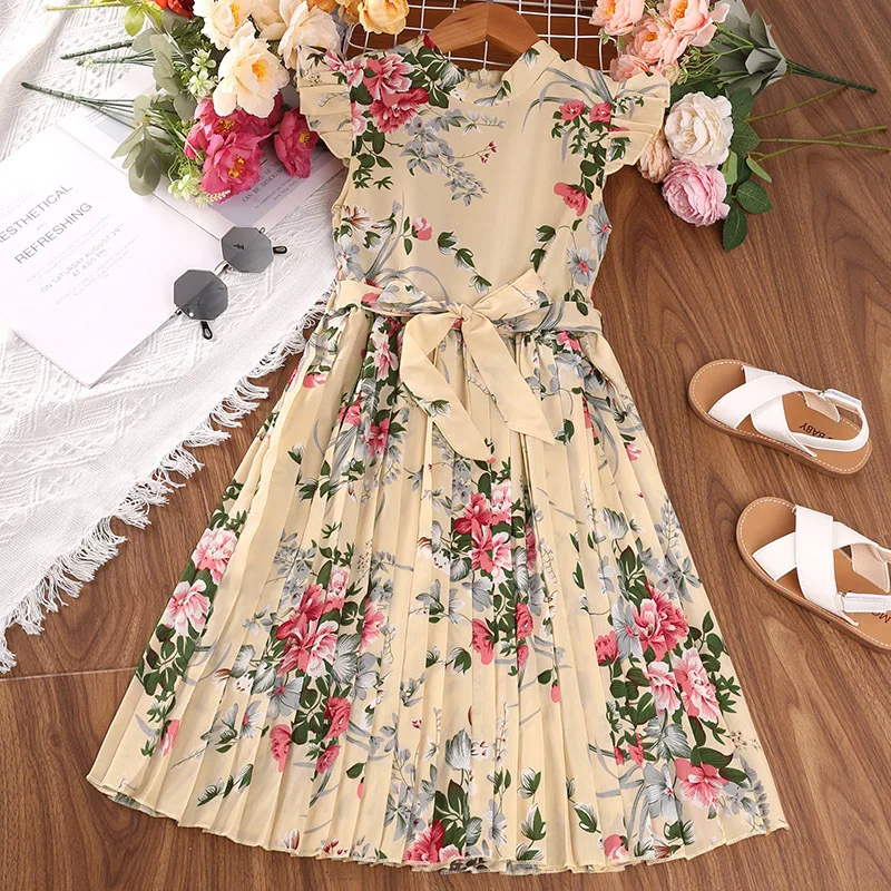 5-9 Years Summer Kids Sleeveless Black Dresses China Wholesale Clothing Printed Flowers Kids Dresses For Girls