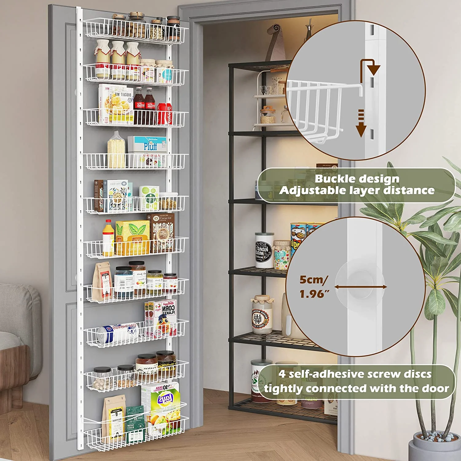 10-Tier Pantry Door Organization and Storage Over the Door Pantry Organizer Metal Hanging Kitchen Spice Rack Can Organizer
