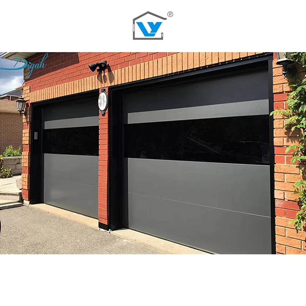 High Standard Modern Design Frameless Aluminum Mirror Reflective Glass Garage Door Professional Manufacture for Villas Garages
