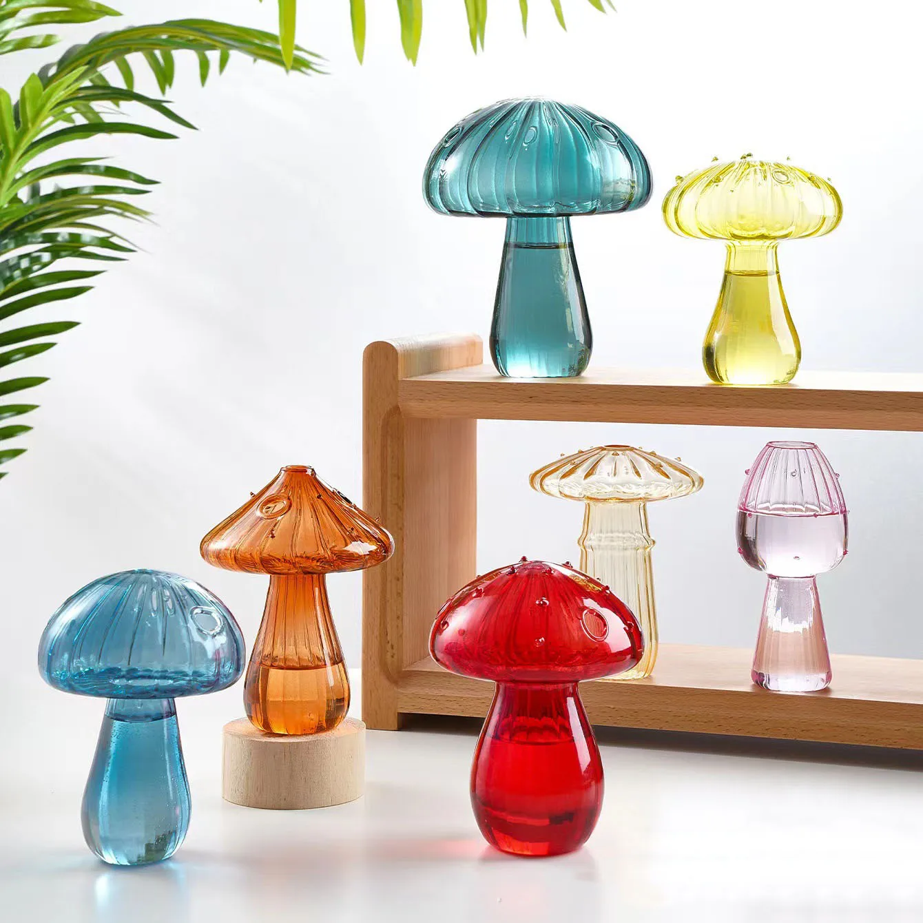 Glass Colorful Mushroom Vase Nordic Style Indoor Home Decor Hydroponic Plant Flower Arrangement Ornament Room Desktop Decoration