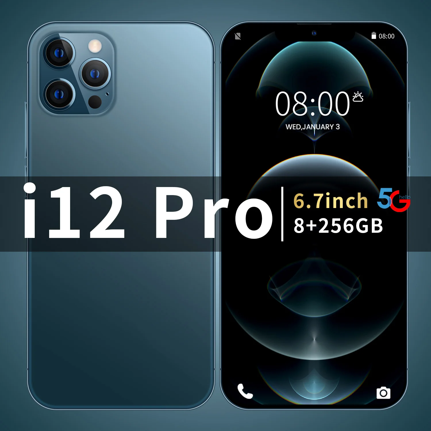 PHONE12 PRO MAX 8GB+256GB 16MP+32MP 6.7 Inch I12 PRO 4G Mobile Smartphone With Sim Card Big Battery Android Cell Phone