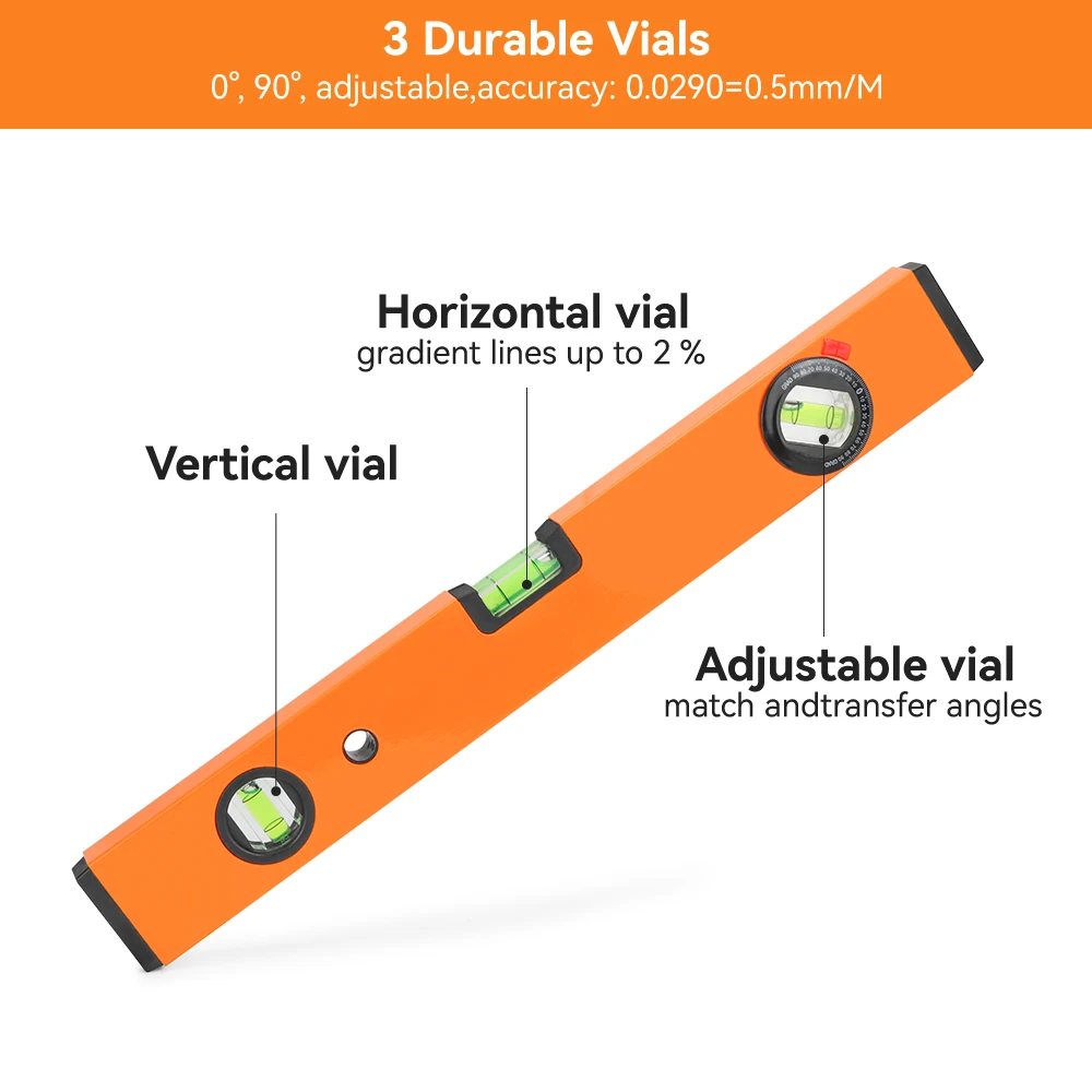 Magnetic Box Level Torpedo Level 3 Different Bubbles Measuring Shock Resistant Adjustable Vials Torpedo Spirit Level Tool