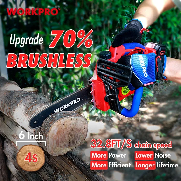 WORKPRO 20 В 10 дюймов бесщеточная цепная пила инструмент для резки древесины беспроводная бензопила