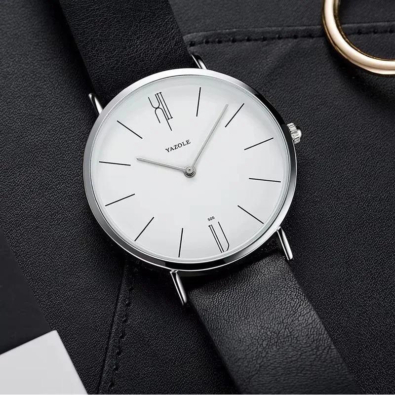 YAZOLE Watch For Men Fashion Quartz Wristwatches Ultra-thin Watch With Leather Strap Casual Simple Men Waterproof Watches