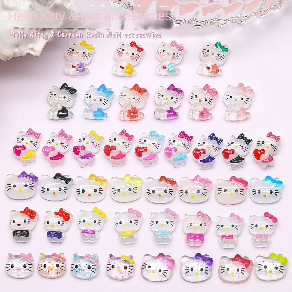 Милый Hello Kitty, украшение для ногтей, Sanrio, ледяные прозрачные, блестящие ногти для DIY