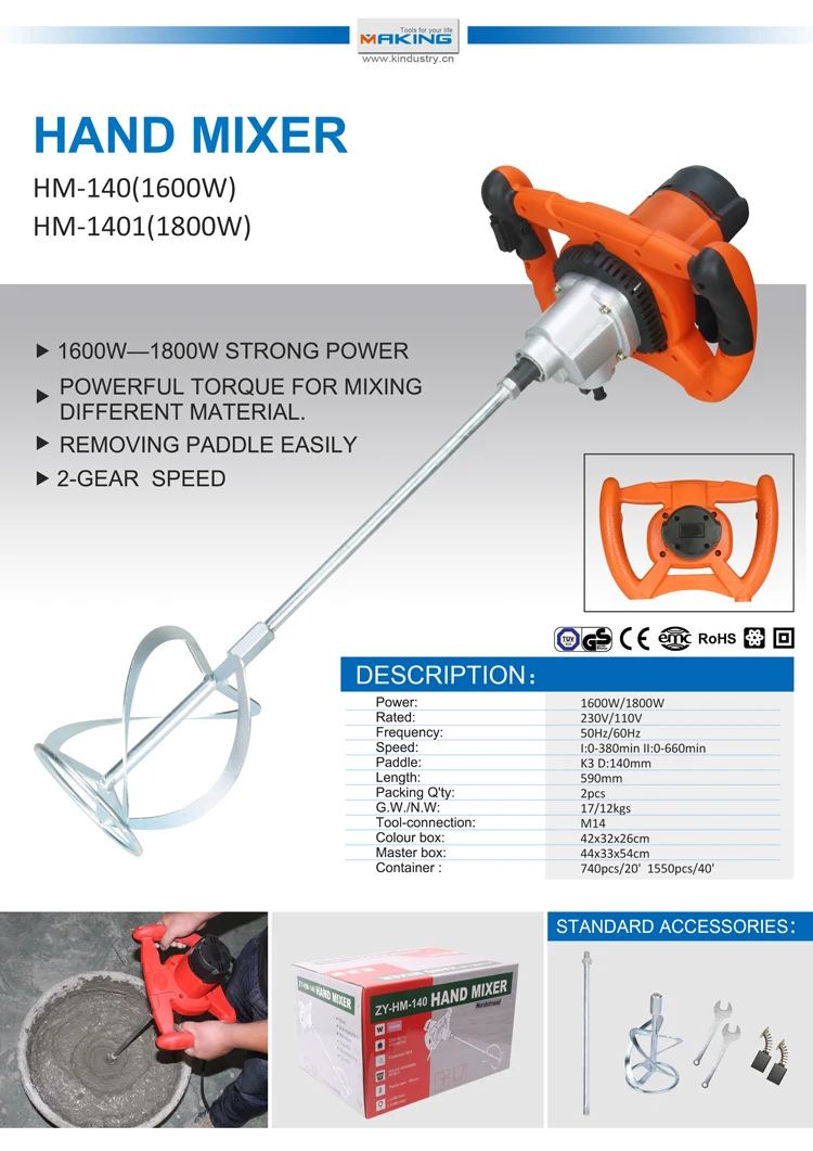 Top 5 of Construction Tool HM-140 Electric Plaster Cement Adhesive Render Paint Drywall Mortar Hand Mixer BuildingTools
