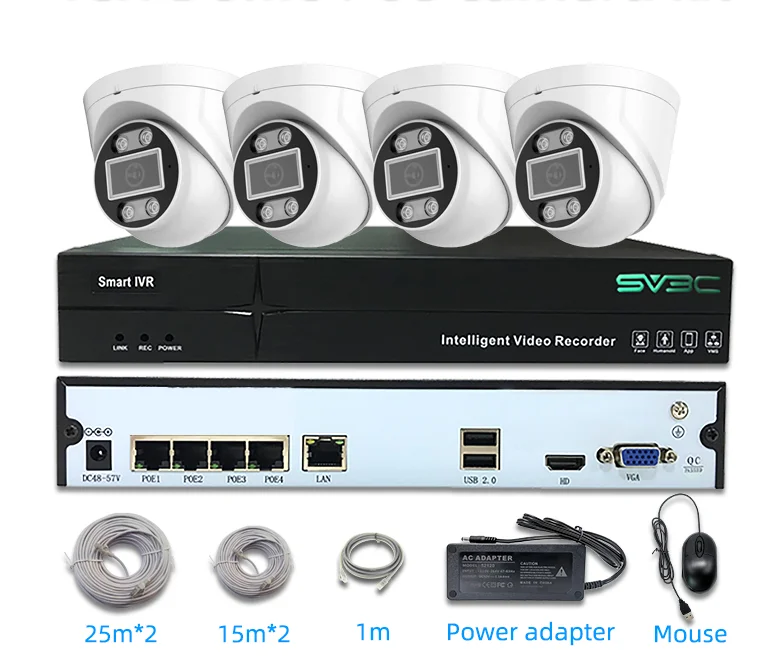 4/8/16 Channel colorful night vision 2/5/8 megapixel 4K cctv nvr kit indoor poe dome security network camera system