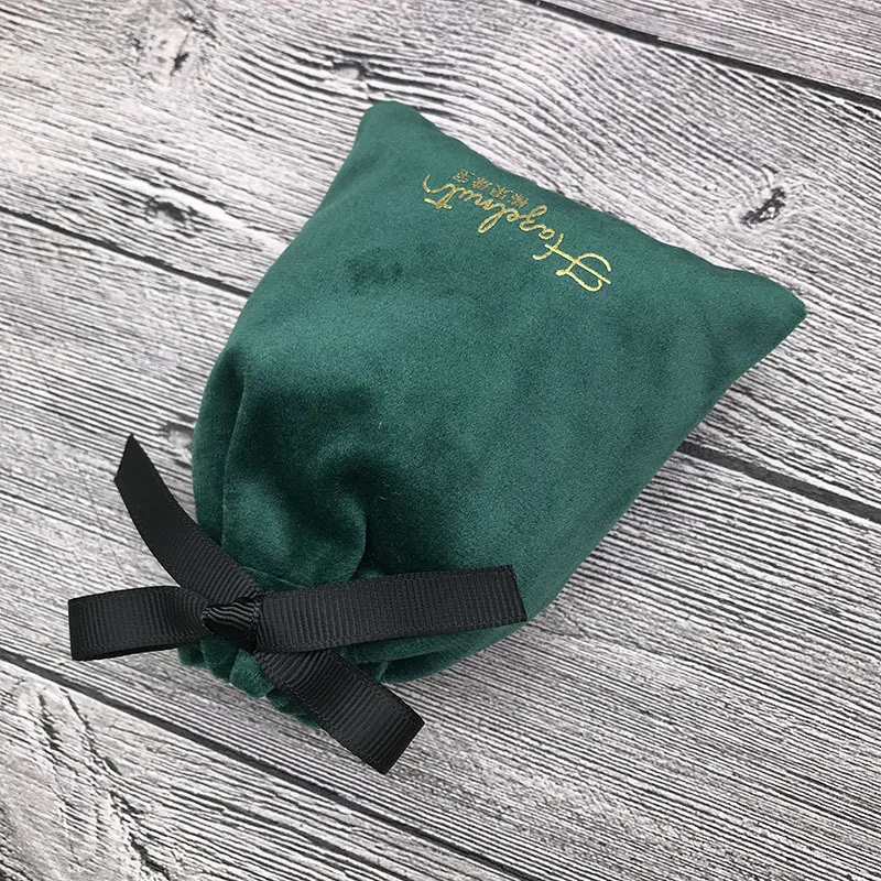 Custom Jewelry Velvet Bag with Gold Printing