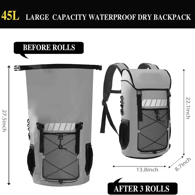 Top Selling Roll Top Waterproof Backpack 45L, Floating Dry Backpack Waterproof, Dry Bag Backpack Water Sports