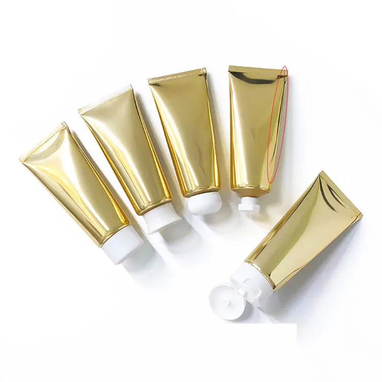 100ml Custom wholesale Golden Aluminum Plastic Empty Travel Squeeze Bottle Glossy Cream Containers 50pcs/lot Soft Tube