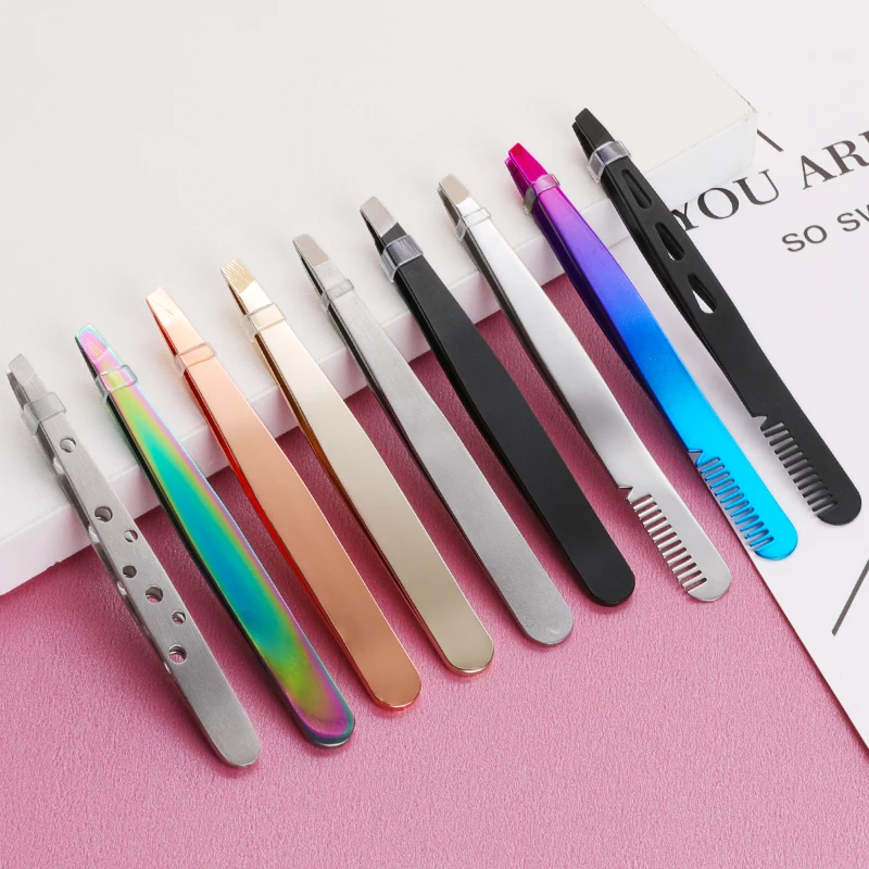 Gold tweezers Eyebrow set best rose gold Slant eyebrow tweezers Stainless steel Hair Removal eyebrow tweezers private label