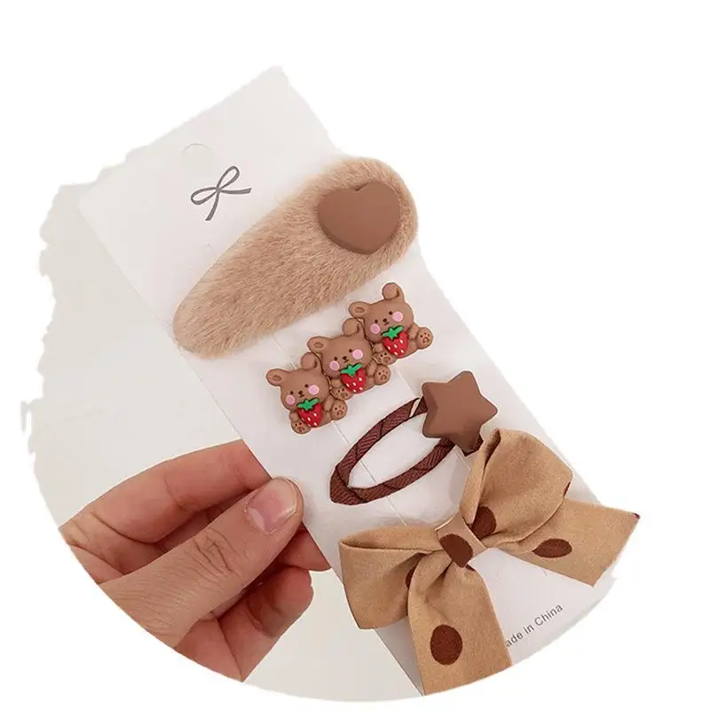Korean hair pins girls 4pcs/set sweet cute bow versatile cartoon hairpin sets for kids bowknot clip headdress