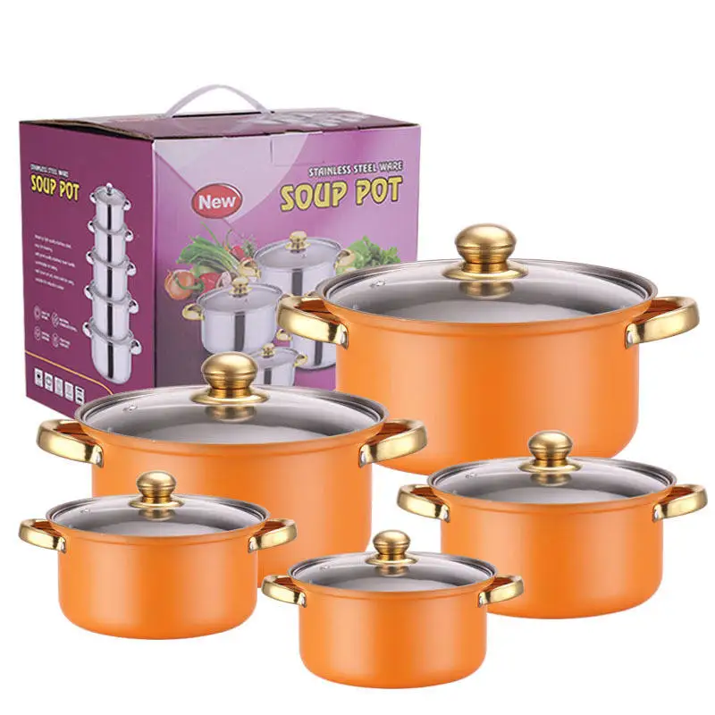 Factory Direct Stainless Steel Non-Stick Soup/Stew Pot Set with Gold-Plated Handle Kitchen Cookware Set/Cookware Set