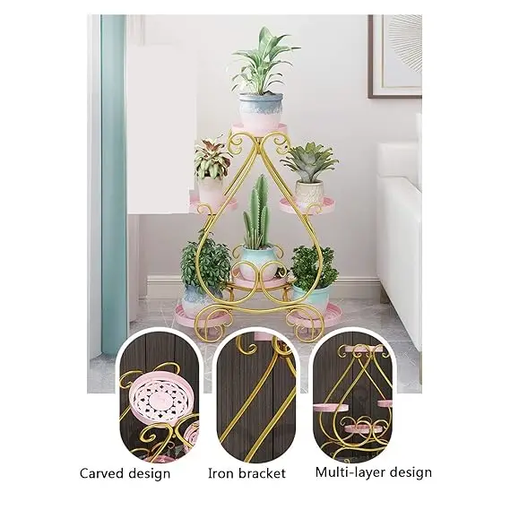 Trendy Metal Handicrafts Modern and Functional Metal Plant Stand with Pink Finish, Ideal for Small Spaces and Balcony Gardening