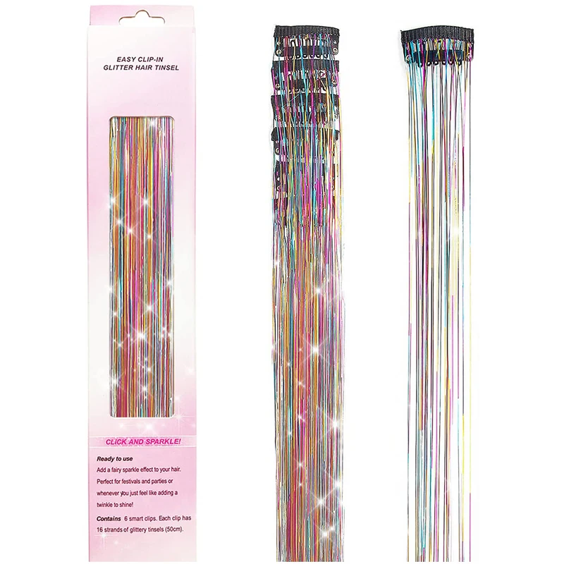 Colors Hair Tinsel Strands Tinser Hair for Girls Woman Gift Party Multi-Color Clip in Extensions