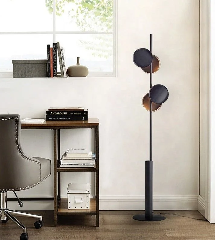 Modern simple luxury metal iron art round line black LED standing floor lamp for living room bedroom study hotel home