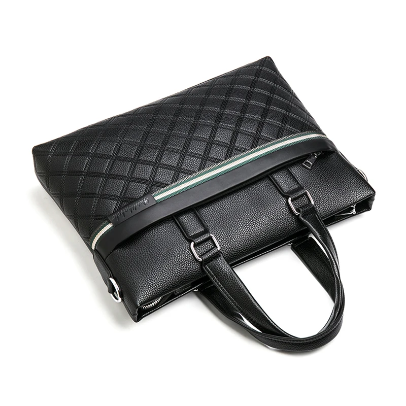 Quilted Soft Men Vintage PU Leather Single Shoulder Sling Business Laptop Bag Lawyer Office Luxury Briefcase Case For Work
