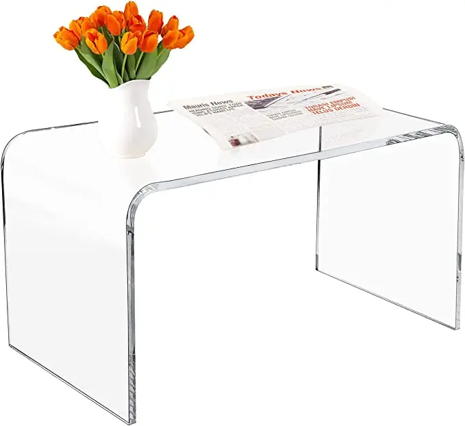 Clear Side Table & Small Coffee Table,  Acrylic Waterfall Living Room Tables, Modern Side Tables Bedroom