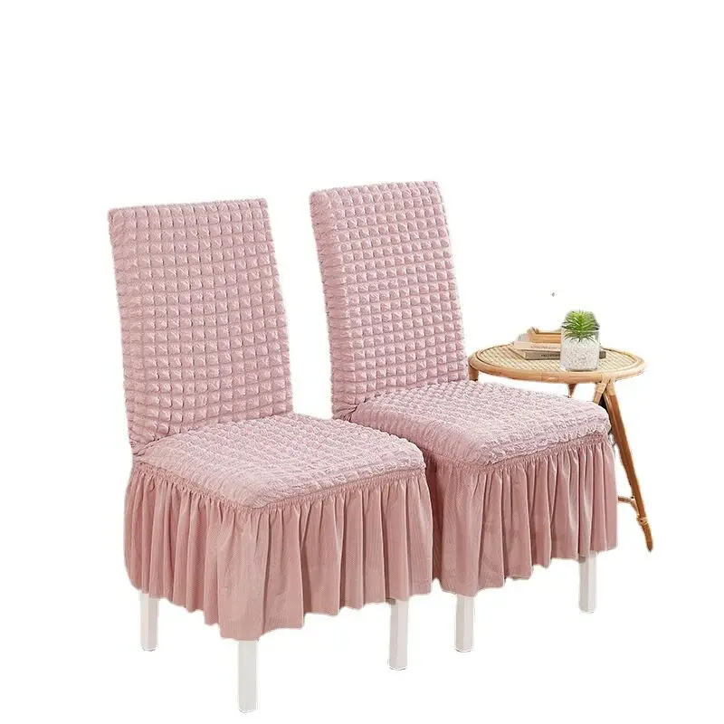 European royal style plain thick folding knitted bubble ruffle chiffon skirt stretch banquet wedding party chair covers spandex