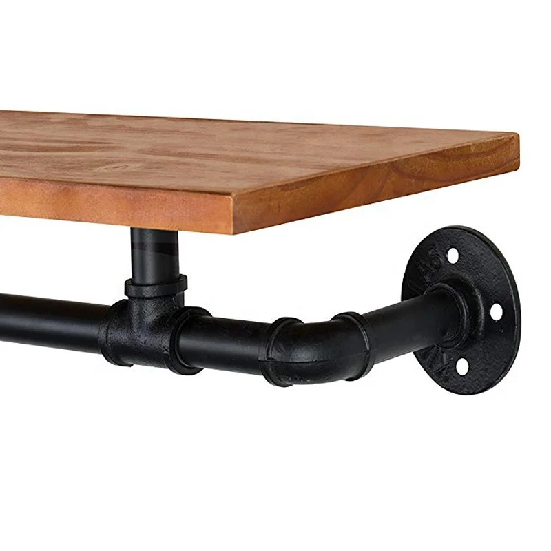 Industrial-Style Pipe Storage Shelf  Wall Mounted Clothing Rods Storage Shelf