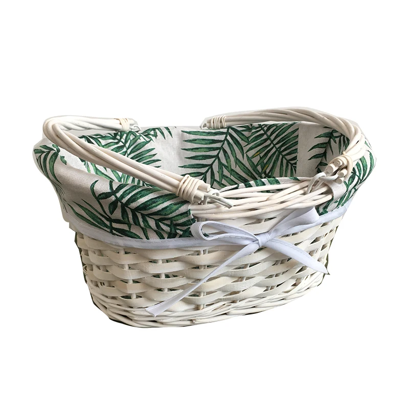 Wholesale Woven Willow Baskets With Lining Fold Double Handle For Decoration Gift Food