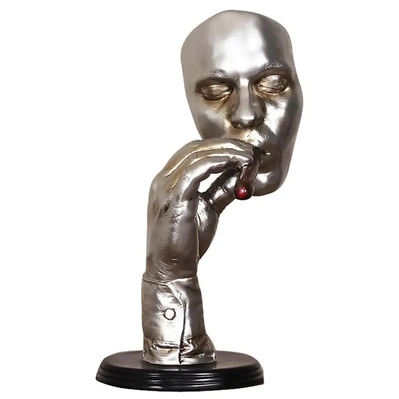 LARGE SIZE MAN SMOKING CIGAR CREATIVE FACE STATUE MEDITATORS ABSTRACT SCULPTURE