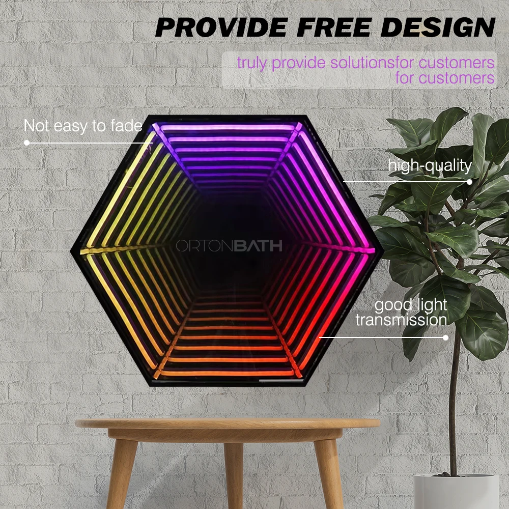 ORTONBATH Mirror Remote Control LED Infinity Wall Mirror Frame with Multi Color Changing Light LED Octagon Tunnel Mirror