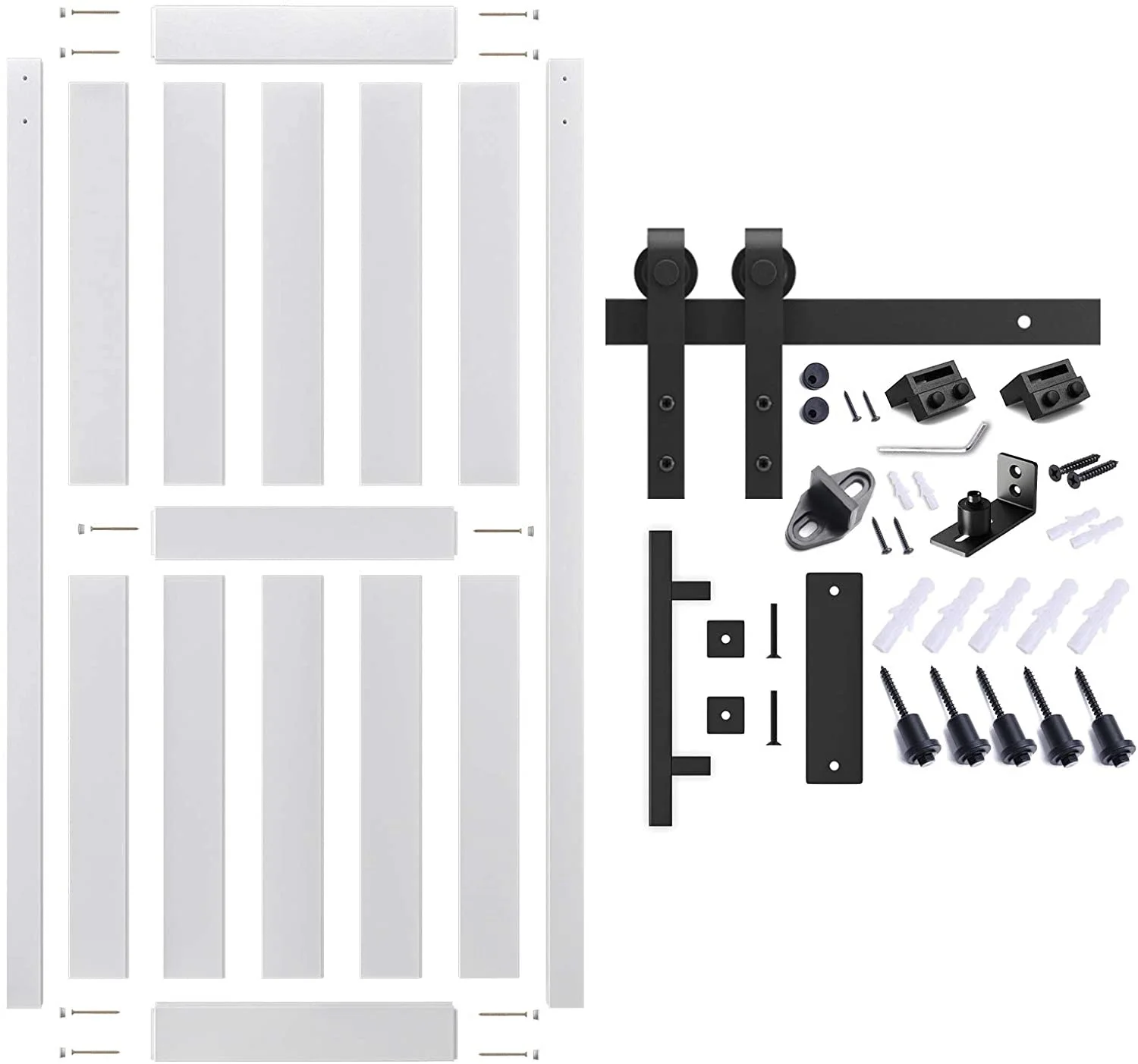Набор оборудования для дверей сарая, белые двери из массива дерева с ручками и вешалками
