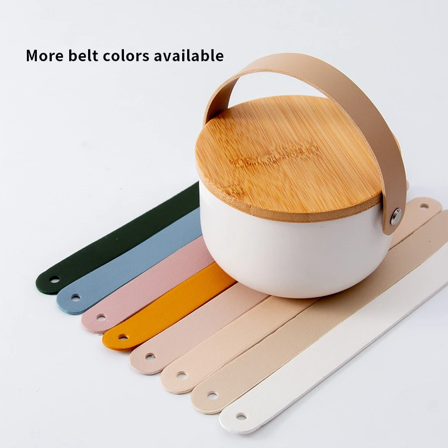 Wholesale Unique Ceramic Candle Jar with Leather Handle Nordic Custom White Luxury Ceramic Candle Vessels With Lid