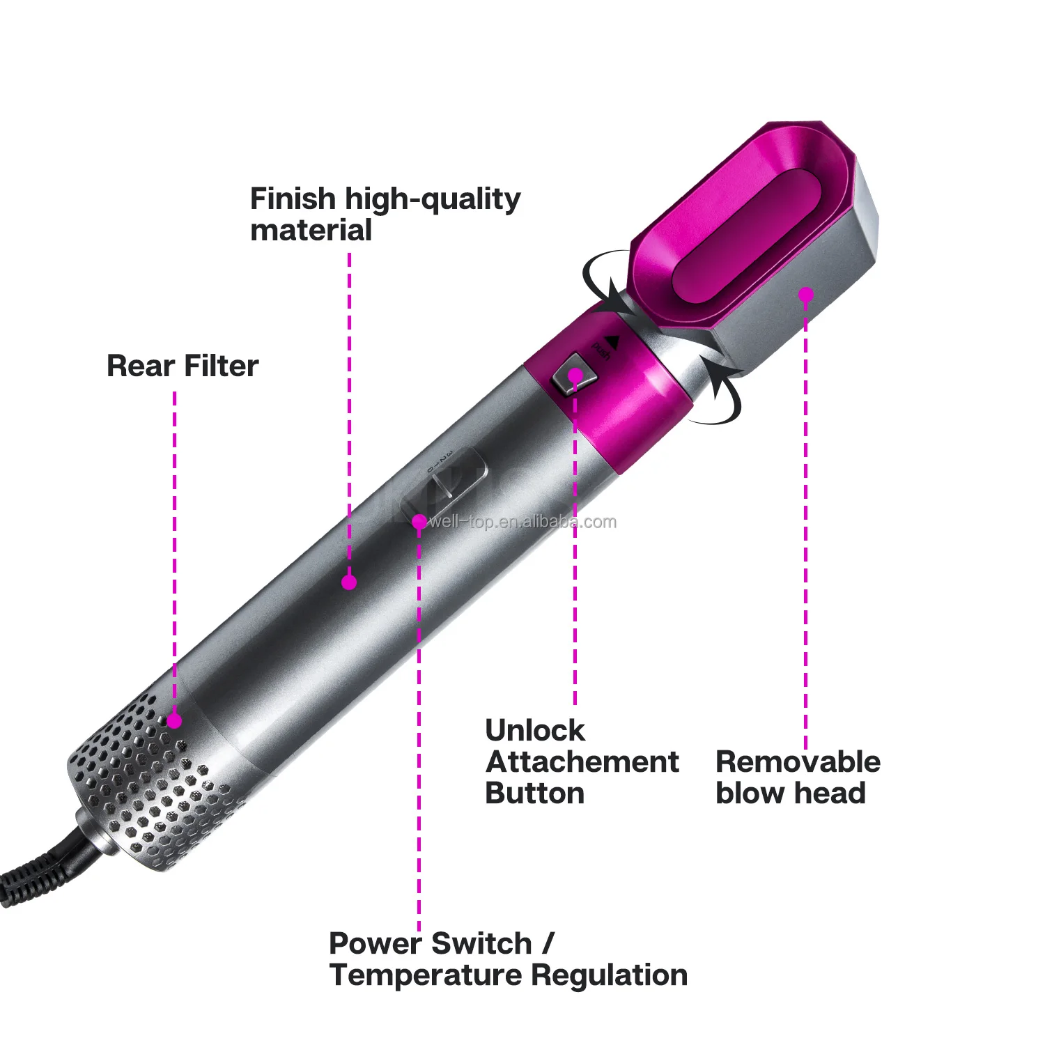 
Amazon Top Seller Wholesale Hair Dryer Professional Hot Cold 1200W Hair Brush Dryer Comb One Step Airbrush Hair Dryer 