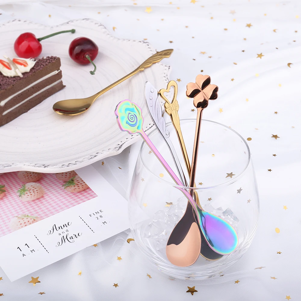 Wholesale Coffee Spoon  New Creative Gifts 304 Stainless Steel Shape of Heart Clover Rose  Spoon