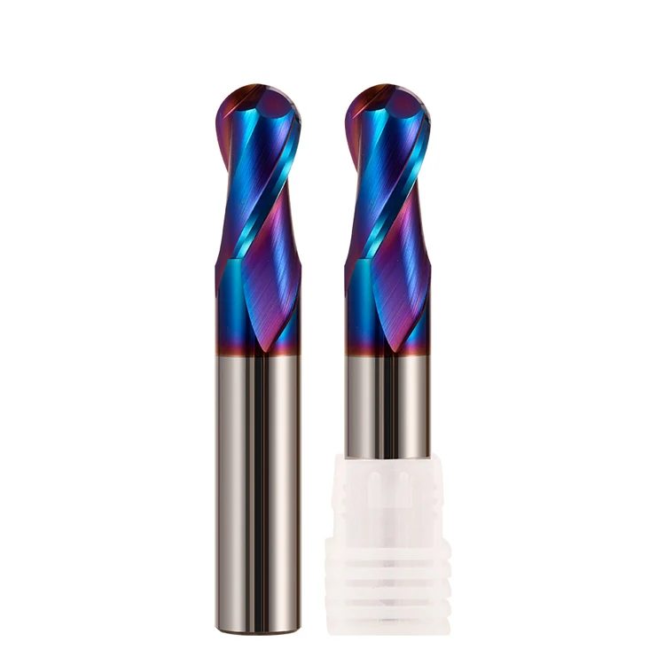 High Quality NaCo Blue HRC65 2 Flute Solid Carbide Ball Nose Milling Cutter End Mill R0.5-10mm CNC Machining Set Router Bit