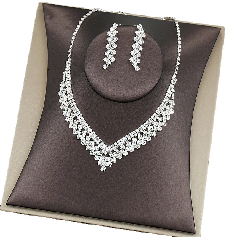 Wedding Bridal Austrian Crystal Necklace And Earring Accessories Luxury Fashion Jewelry Set For Women