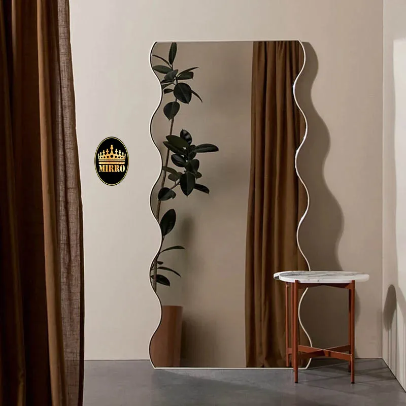 custom modern frameless irregular miroir large full length long body big wavy dressing bedroom wall mirror spiegel