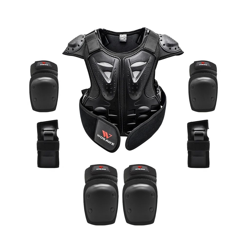 WOSAWE Children Vest Armor Kids Motocross Skateboarding Jacket Chest Spine Protection Gear Shoulder Elbow Knee Guard Safety Kits