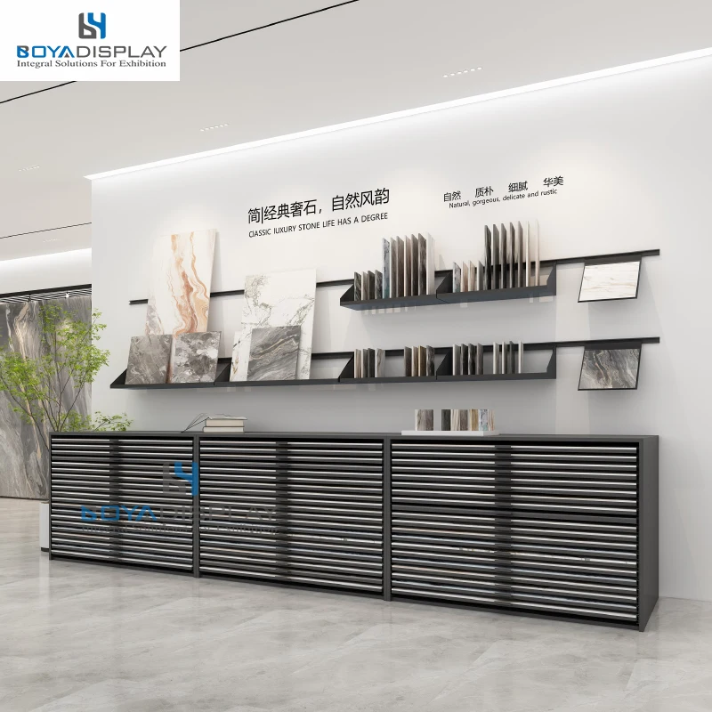 Boya Customized High-End Save Space Silent Pull-Out Sliding Ultra-Thin Ceramic Tile Sample Display Drawer Cabinet With Handle