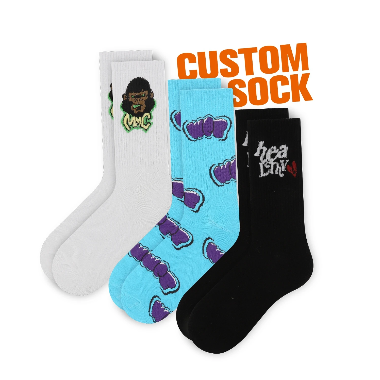 FREE DESIGN & MOCKUP Custom Design Cotton Men Sock Made Own Pattern Crew Sock Custom Sox Manufacturers