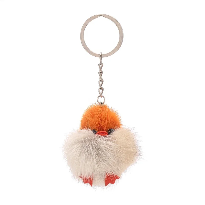 Kawaii Chick Keychain Gift Pom Pom Designer Keychain Wholesale Plush Llaveros Carro Animals Fur Ball Key Ring