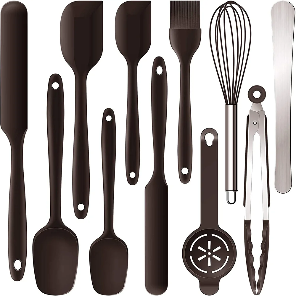 BPA-Free Kitchen 11 pcs Heat Resistant Rubber silicone spatula set Baking Utensils for Cooking tools Nonstick Cookware Friendly