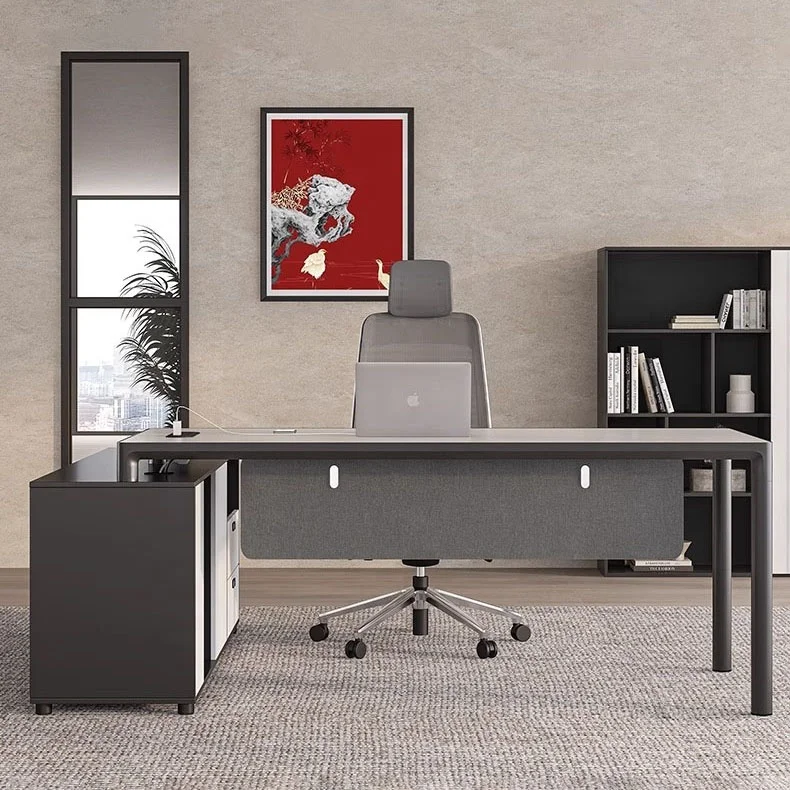 High End Aluminum Dark Gray White Office Furniture Supervisor Office Table Manager With Modesty Panel
