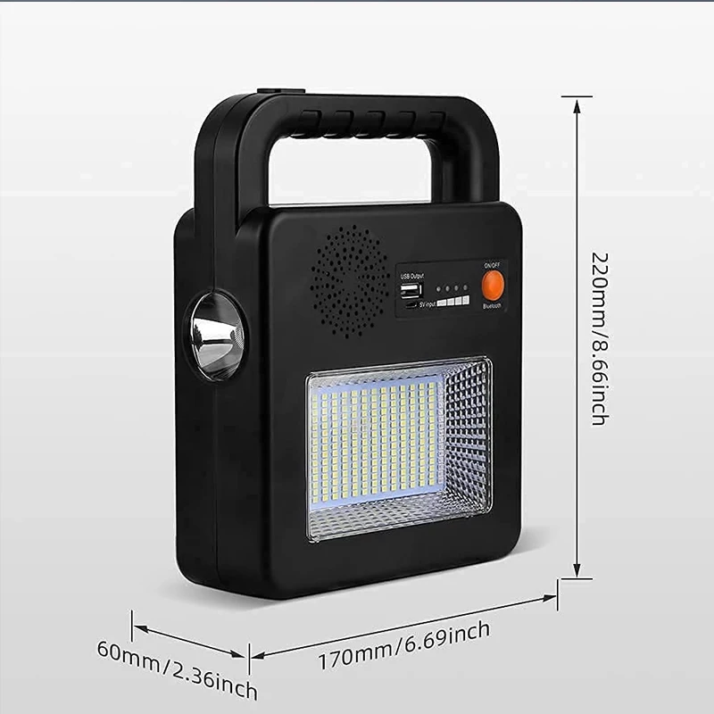 USB Rechargeable 6000mAh Power Bank 6000LM 5 Lights Modes Emergency Solar COB LED Camping Lantern with Speaker