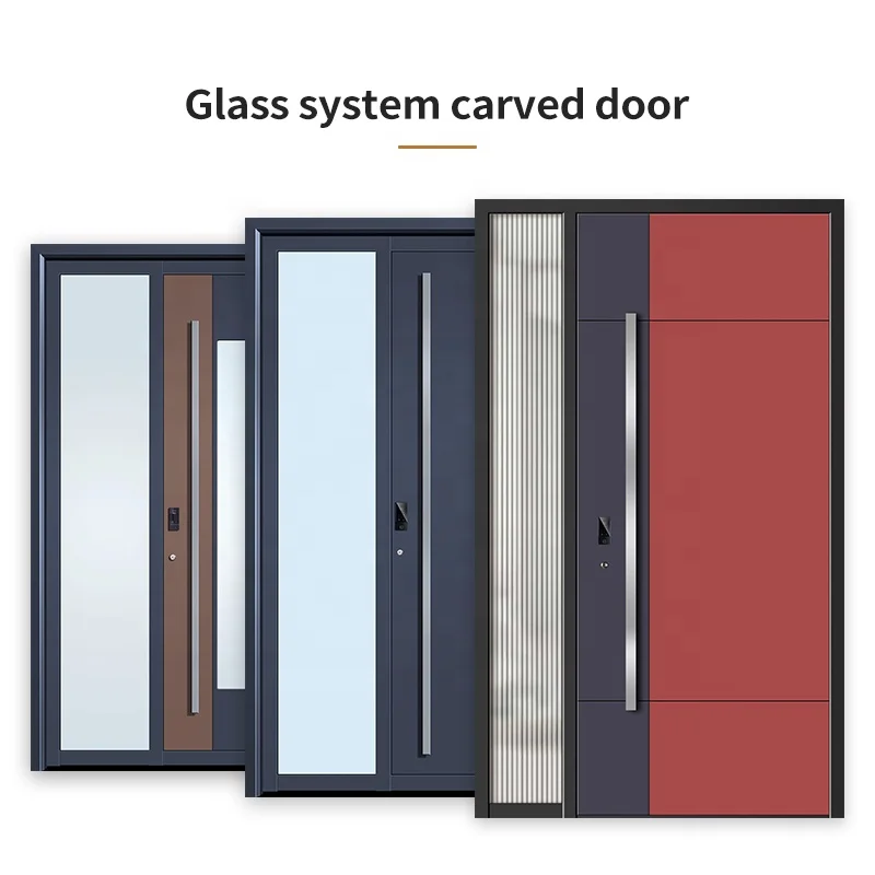 Custom Lobby Main Front Doors House Metal Foshan Cheap Modern Aluminum Entrance Door With Glass