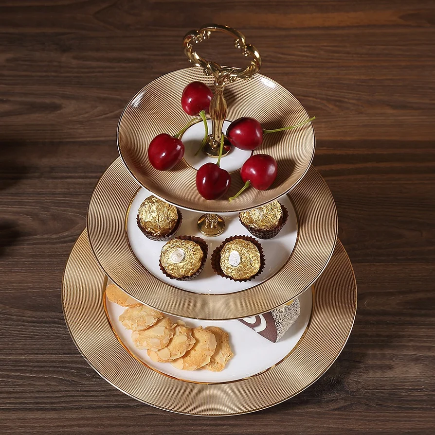 European Style Classic Ceramic Skewers Multi Layer Dried Fruit Plate Ceramic Snack Plate for Wedding