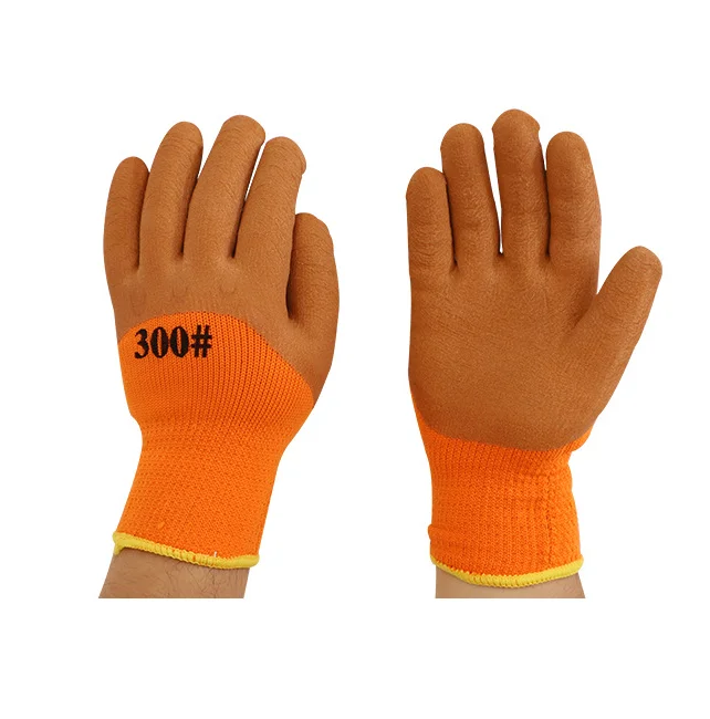 
professional winter terry latex dipped gloves warmth velvet latex foam non-slip wear-resistant safety work cloth glove 