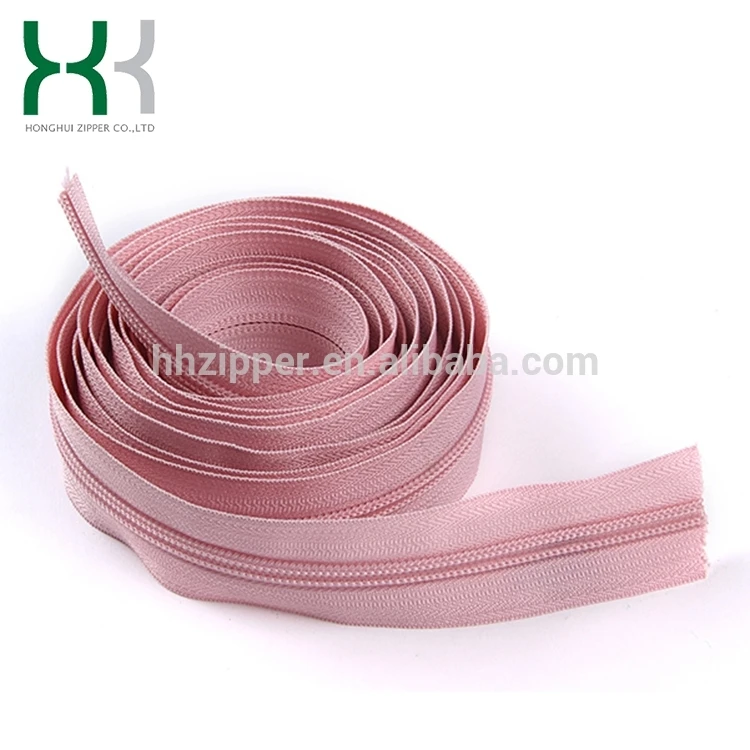 Custom design Sustainable Nickel-Free garment accessories pink Y teeth nylon zipper in roll long chain