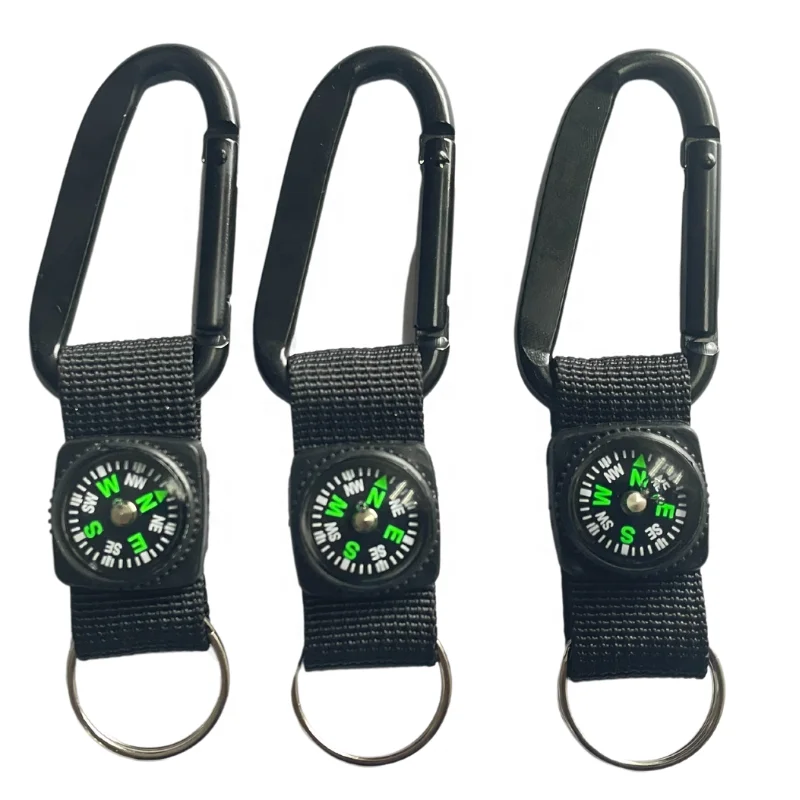 outdoor activities no moq ready to ship attached to aluminum alloy carabiner keychains compass strap