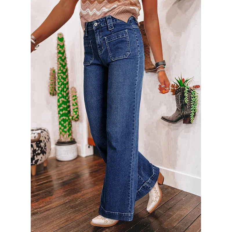 Dear-Lover Wholesale Fast Shipping Jeans Para Mujer Elegant Wide Leg Pocketed High Waist Denim Ladies Jeans