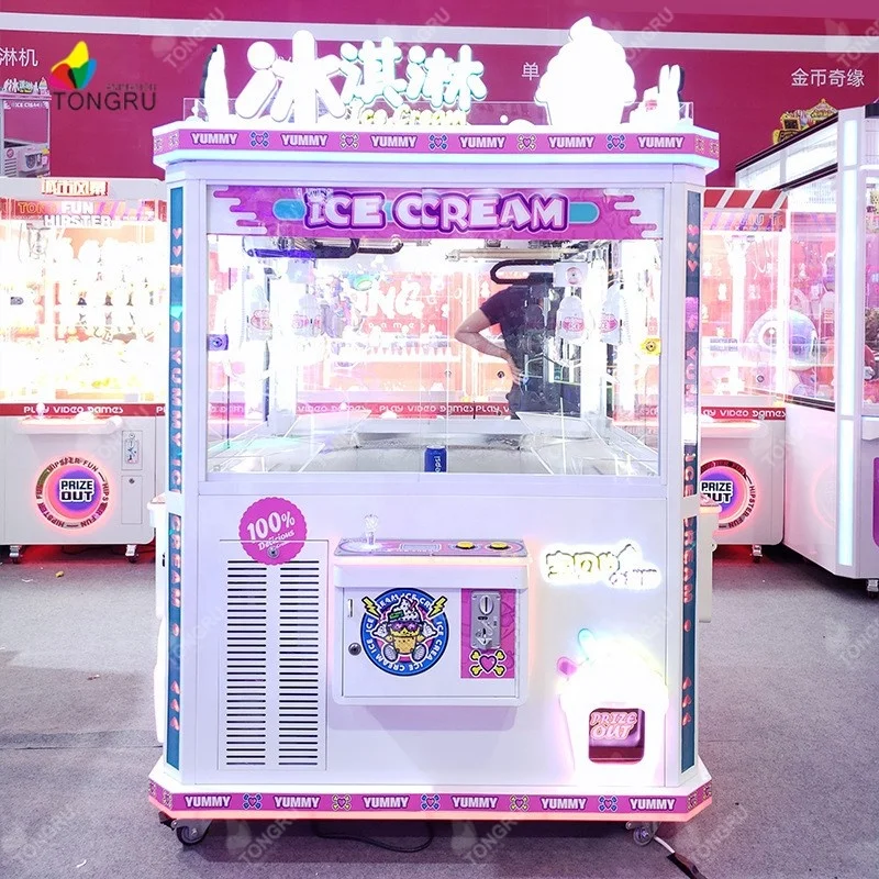 Ice Cream Vending Machines Coin Operated 4 Players Ice Cream Crane Claw Machine Pink
