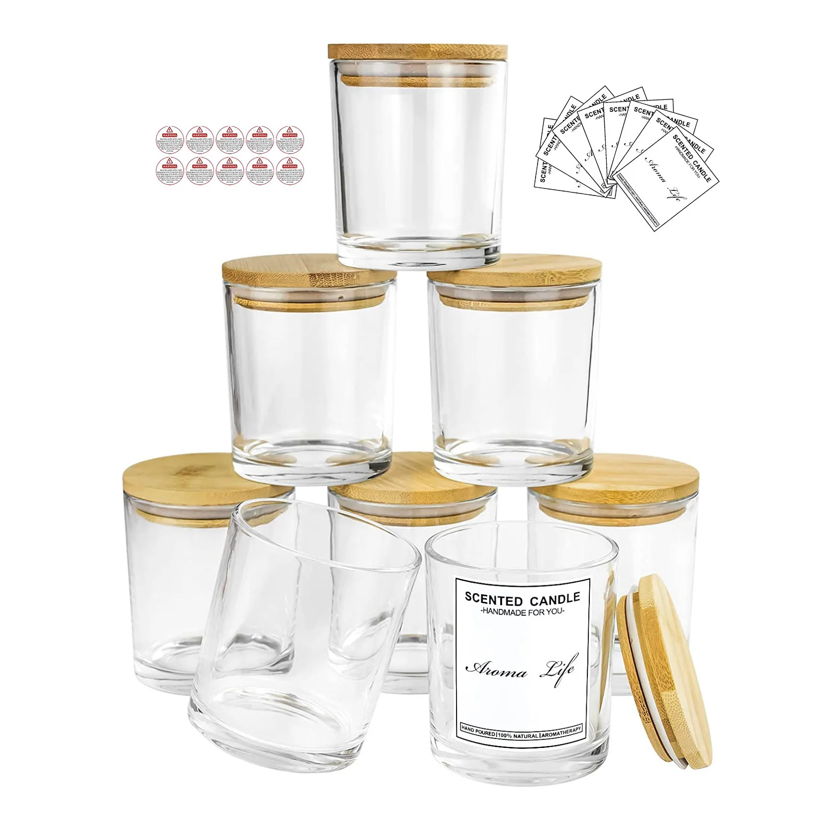 New Fashion Transparent 8oz 10oz Wide Mouth Glass Candle Jars with Custom Color Logo Box Labels for Home Wedding Decor